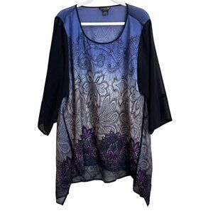 Citron Santa Monica Womens Silk & Polyester Sheer Tunic Blouse With Floral Print